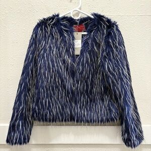 Celsius Premium Faux Fur Navy Multi Jacket NWT Size M